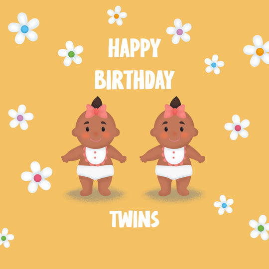 Flowers Girls In Yellow Happy Birthday Twins