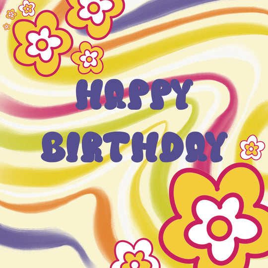 Happy Birthday Hippie Flowers And Swirls