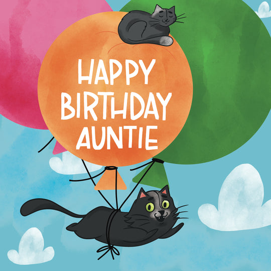 Flying Black Cat Happy Birthday Auntie
