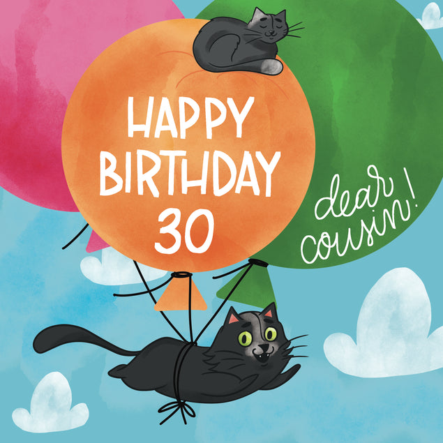 Flying Black Cat Happy 30th Birthday Cousin