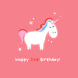 Cute Unicorn In Pink Happy 2nd Birthday