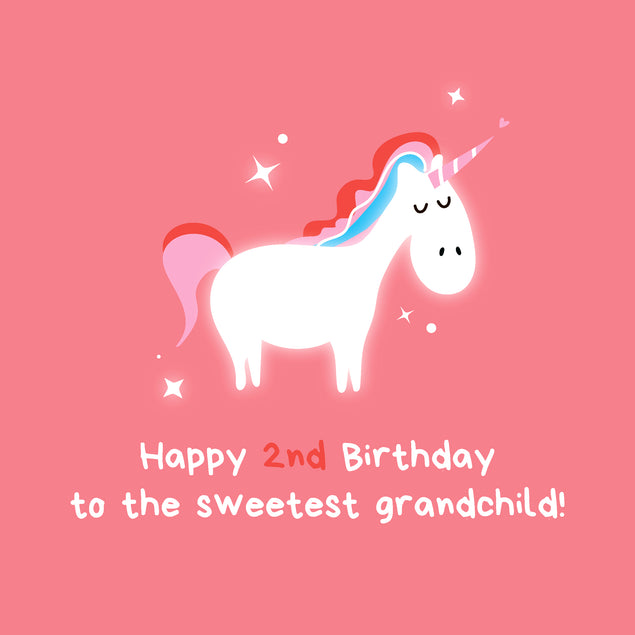 Cute Unicorn In Pink Happy 2nd Birthday Grandchild