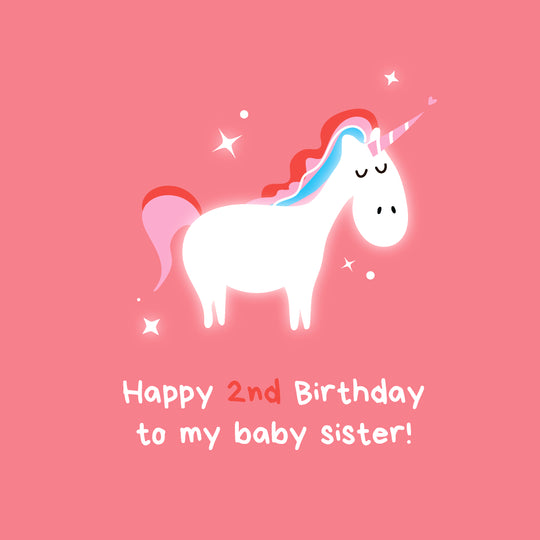 Cute Unicorn In Pink Happy 2nd Birthday Sister