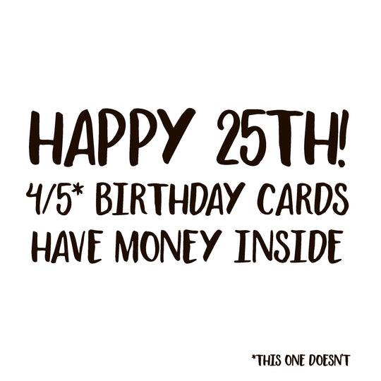 Happy 25th Birthday 4/5 Birthday Cards Have Money Inside