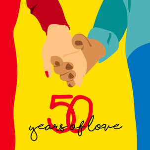 Yellow Background Couple Holding Hands Happy 50th Anniversary