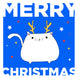 Cat Deer Merry Christmas Blue Background
