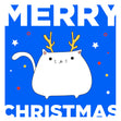 Cat Deer Merry Christmas Blue Background