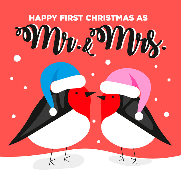 Merry First Christmas As Mr. And Mrs. Lovely Robins Card Season_Christmas Seo_First Seo_For Just Married Seo_Robin