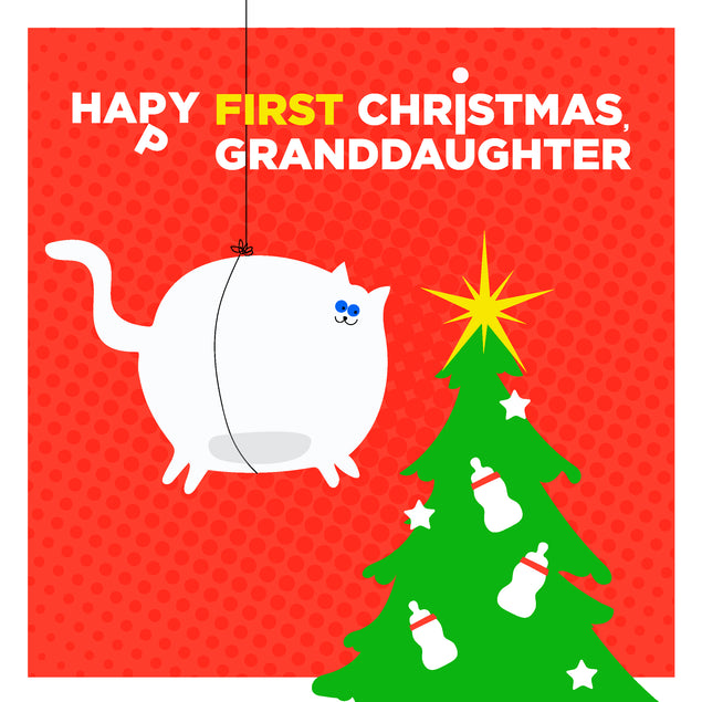 Happy 1st Christmas Cat And A Christmas Tree