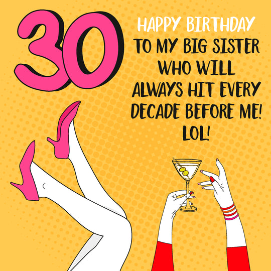 Sexy Lady With Cocktail Happy 30th Birthday Sister