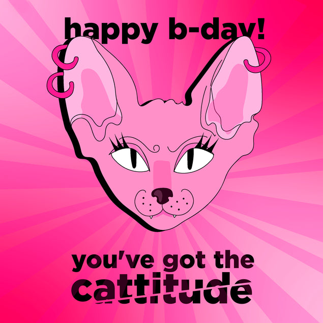Cool Pink Cat Cattitude Happy Birthday