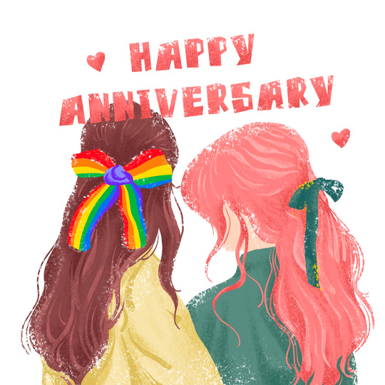Happy Anniversary Two Girls With Rainbow Hair Bows