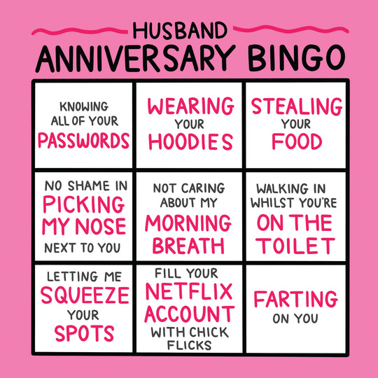 Happy Anniversary Husband Bingo Card