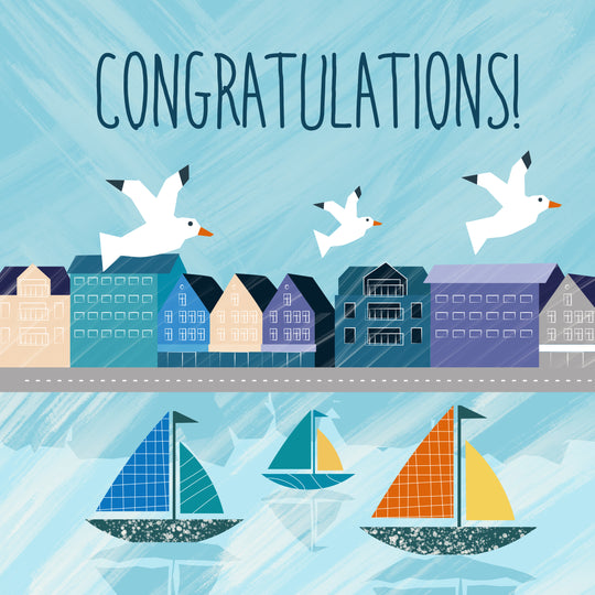 Blue Background Gulls Above The Sea Congratulations