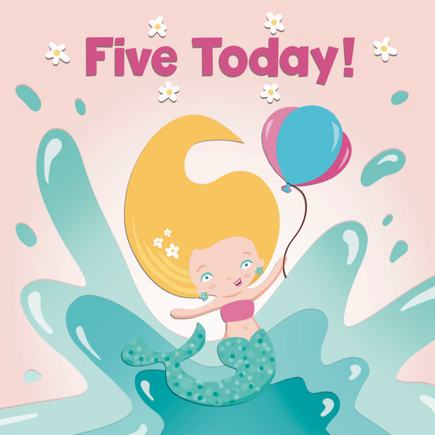 Cute Mermaid Birthday Card for Five Year Old - 1