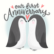 Our First Anniversary Cute Penguins Card Occasion_Anniversary Occasion_Wedding Anniversary Anniversary_1st Anniversary Recipient_For Boyfriend 