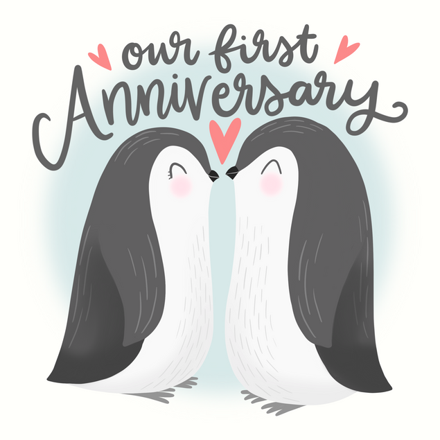 Our First Anniversary Cute Penguins Card Occasion_Anniversary Occasion_Wedding Anniversary Anniversary_1st Anniversary Recipient_For Boyfriend 