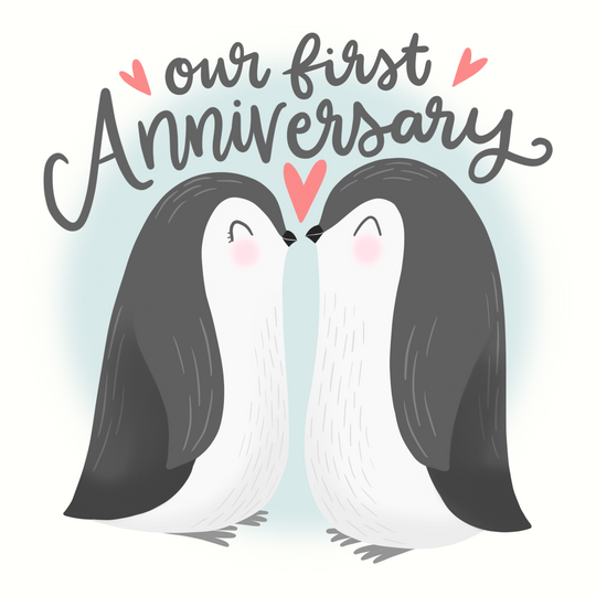 Our First Anniversary Cute Penguins Card