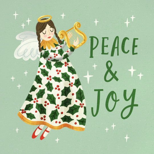 Peace And Joy Angel With A Lyre Christmas Card