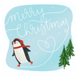 Merry Christmas Cute Penguin Ice Skating Card Seo_Penguin