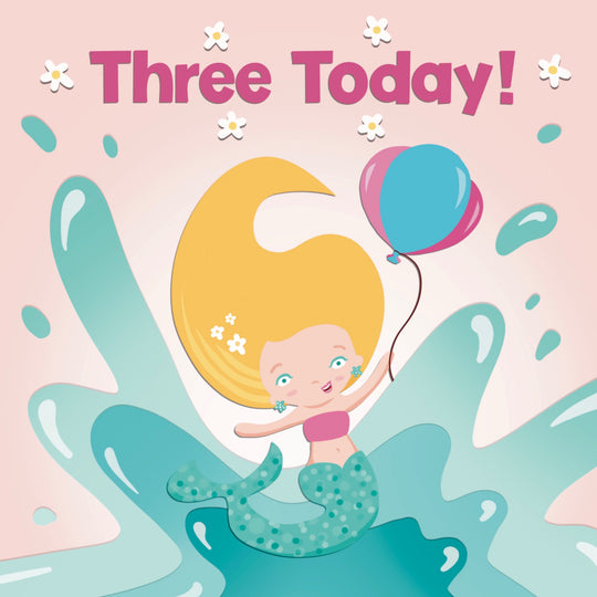 Cute Mermaid And Balloons 3rd Birthday Card