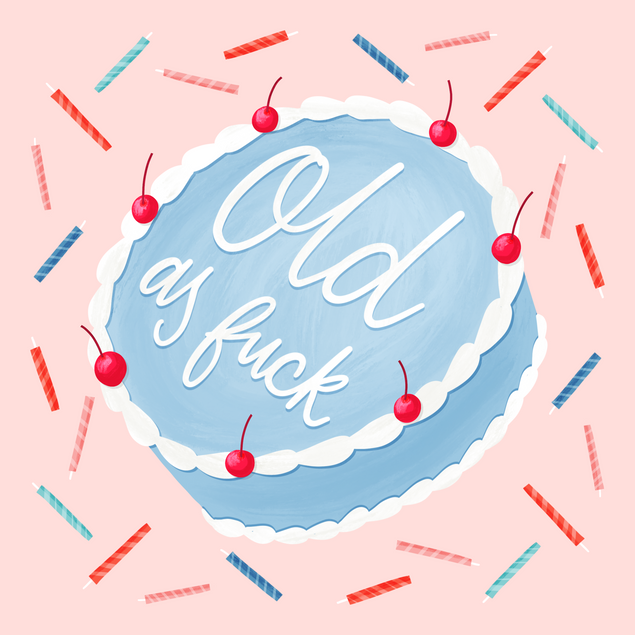 Old As Fuck Blue Cake Birthday Card Style_Rude Occasion_Birthday