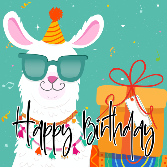 Cool Llama Happy Birthday Card
