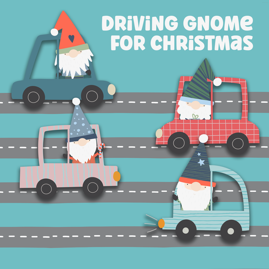Driving Gnome For Christmas Card