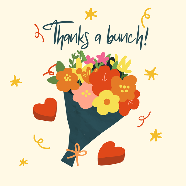 Cute, floral, bouquet thank you card: Thanks a bunch! - 1