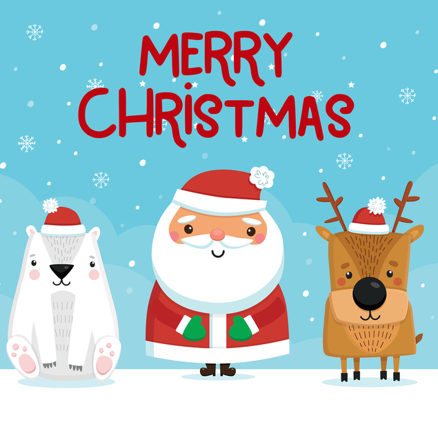 Polar bear, Santa and reindeer Christmas greeting card - 1