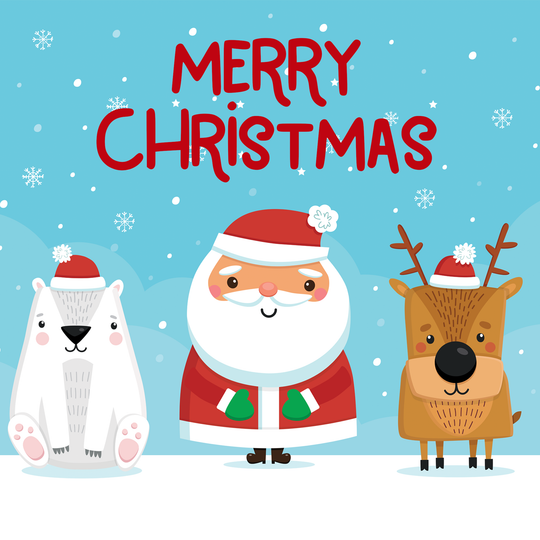 Polar Bear, Santa And Reindeer Christmas Card