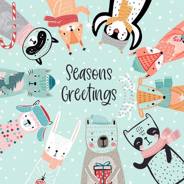 Woodland animals seasons greetings Christmas greeting card - 1