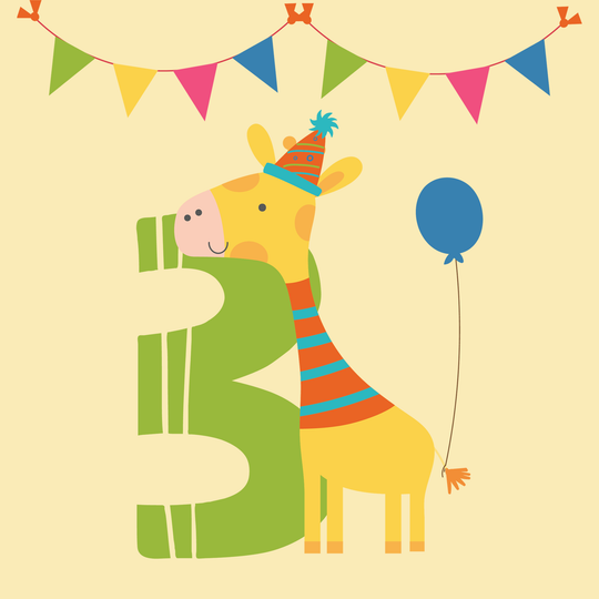 Zoo Animal Giraffe Happy 3rd Birthday Card