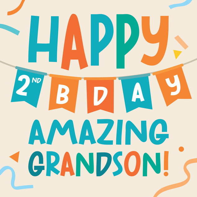 Colourful Letters Happy 2nd Birthday Grandson Card Recipient_For Grandson Milestone_Age 2nd Birthday