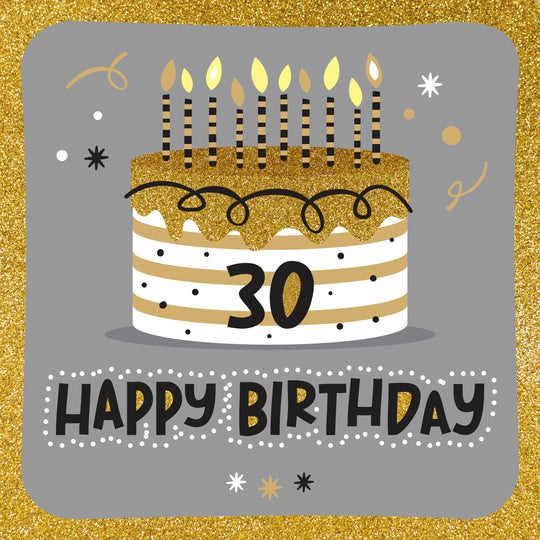 Golden Cake Happy 30th Birthday Card