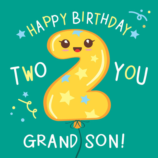 Green Background Happy 2nd Birthday Grandson Card