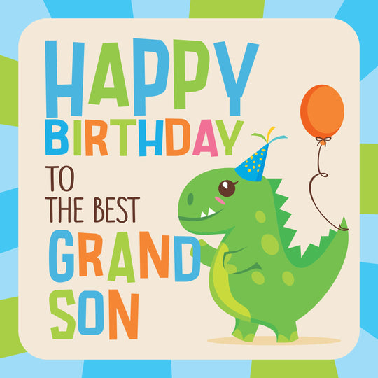 Happy Birthday Grandson A Cute Little Dino With A Balloon