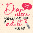 Red Lipstick Happy 21st Birthday Niece Card