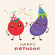 Happy Birthday Cute Tomato And Eggplant Dancing Card