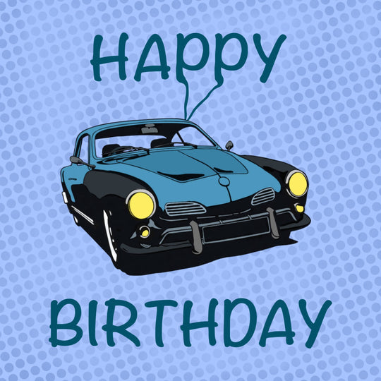Happy Birthday Blue Vintage Car