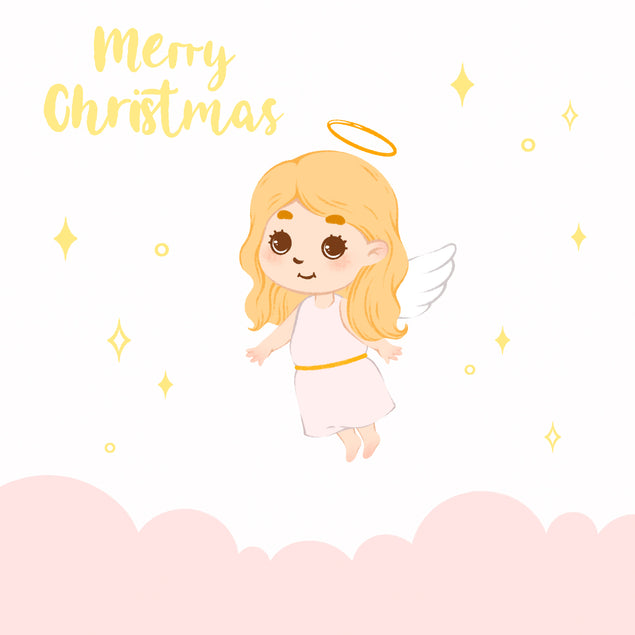 Merry Christmas Cute Little Angel In The Clouds