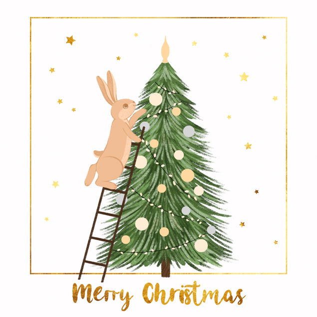 Merry Christmas Cute Rabit Decorating Christmas Tree