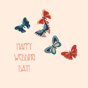 Happy Wedding Day Blue And Red Butterflies