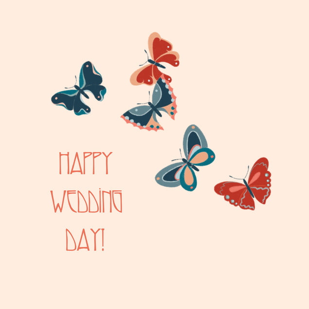 Happy Wedding Day Blue And Red Butterflies