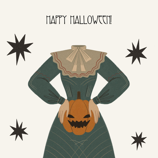 Happy Halloween Headless Lady Holding A Pumpkin