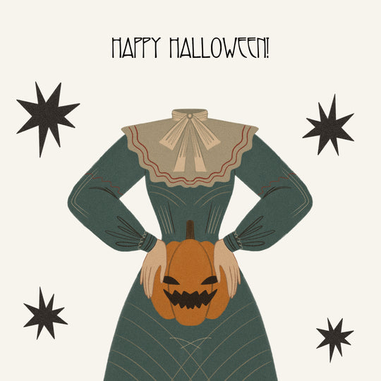 Happy Halloween Headless Lady Holding A Pumpkin