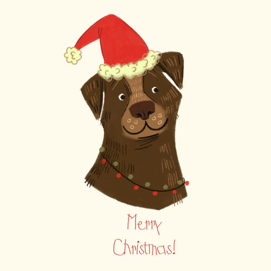 Merry Christmas Brown Dog Wearing Santa Hat