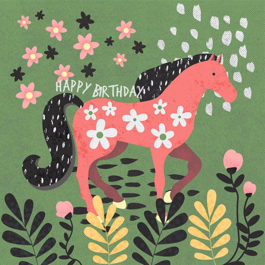 Horse And Flowers Happy Birthday