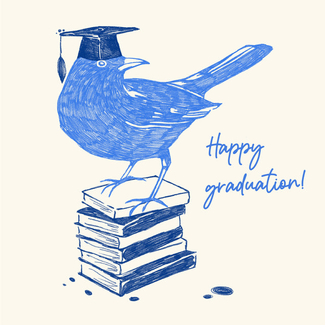 Smart Blue Bird With Books Graduation 
