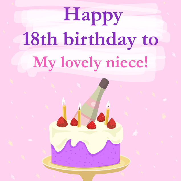 Happy 18th Birthday Niece Cake And Champagne In Pink  Recipient_For Niece Milestone Age_18th Birthday